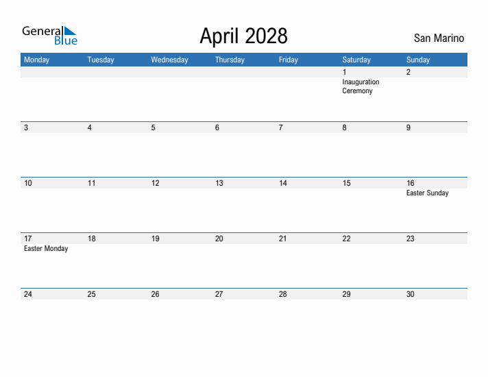 Fillable April 2028 Calendar