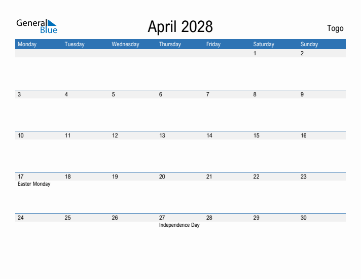 Fillable April 2028 Calendar