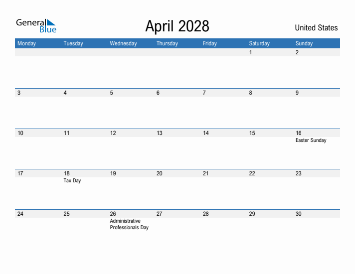 Fillable April 2028 Calendar