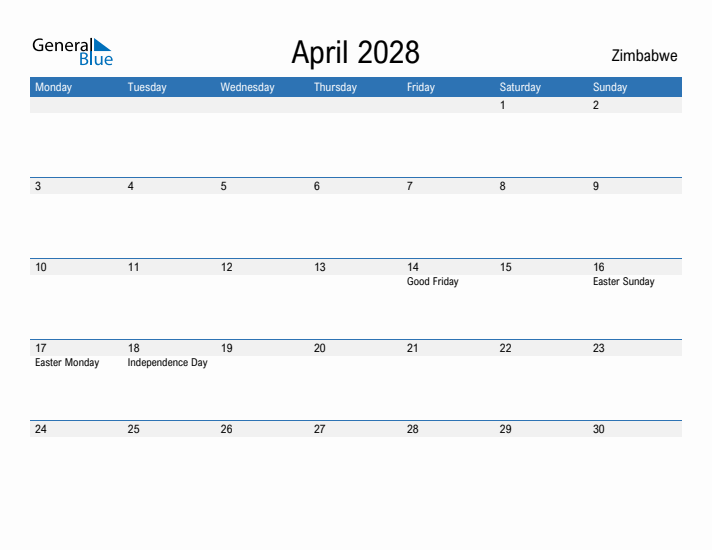 Fillable April 2028 Calendar