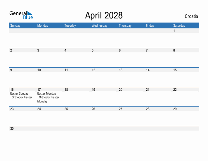 Fillable April 2028 Calendar