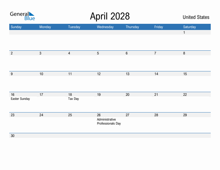 Fillable April 2028 Calendar