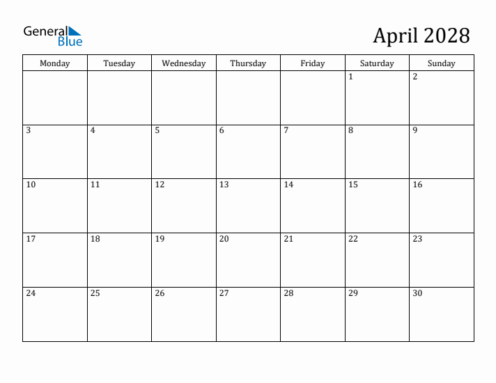 April 2028 Calendar