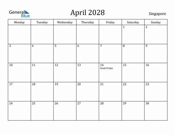 April 2028 Calendar Singapore