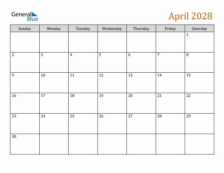 Editable April 2028 Calendar