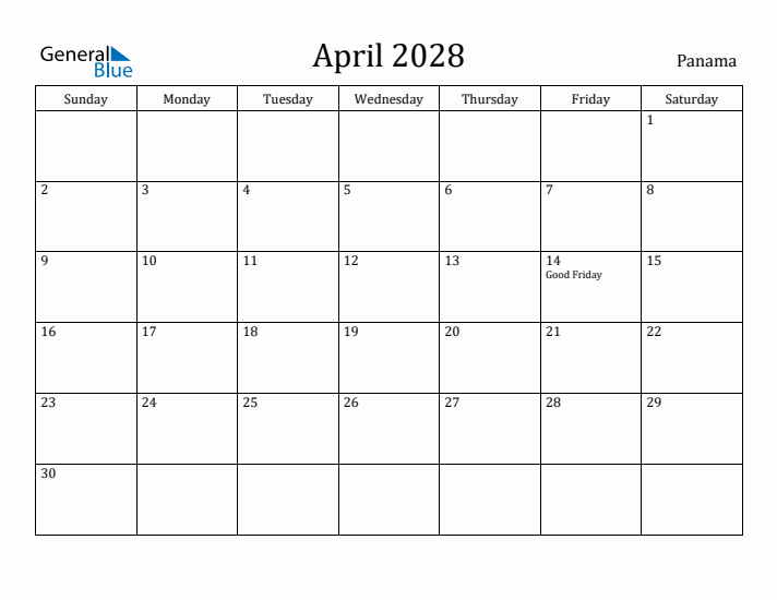 April 2028 Calendar Panama