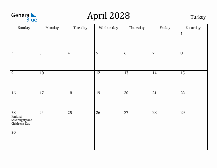 April 2028 Calendar Turkey