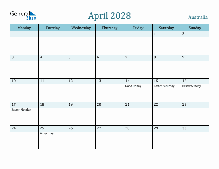 April 2028 Calendar with Holidays