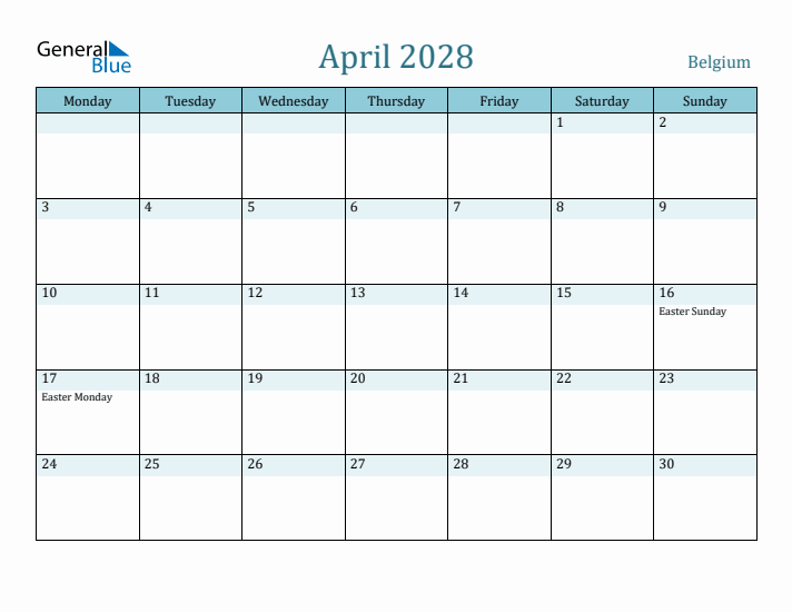 April 2028 Calendar with Holidays