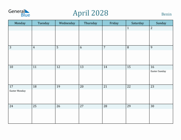 April 2028 Calendar with Holidays