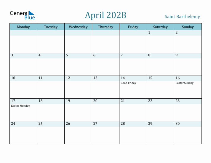 April 2028 Calendar with Holidays