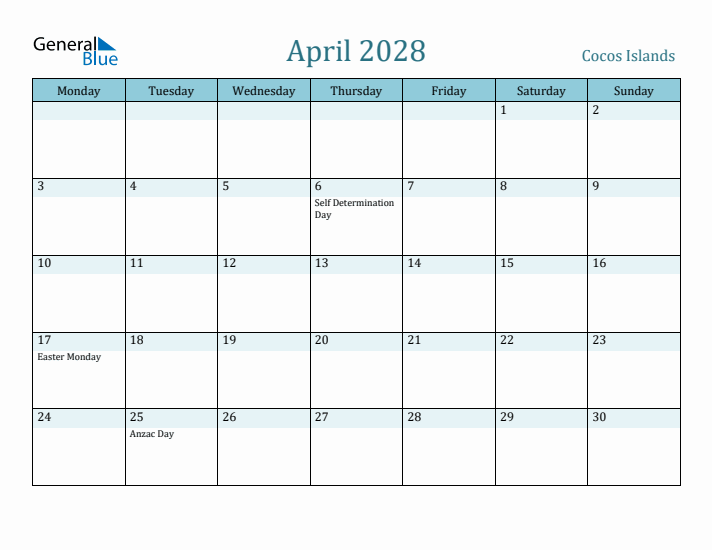 April 2028 Calendar with Holidays