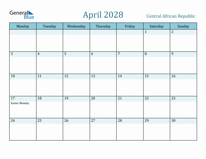 April 2028 Calendar with Holidays