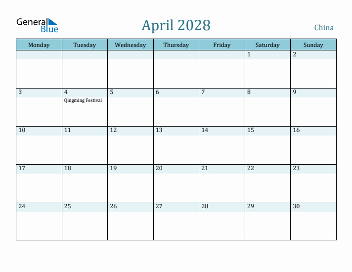 April 2028 Calendar with Holidays