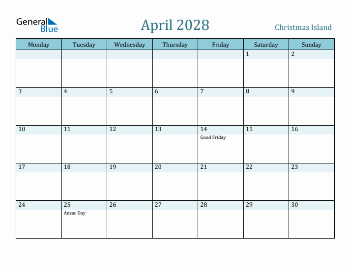 April 2028 Calendar with Holidays