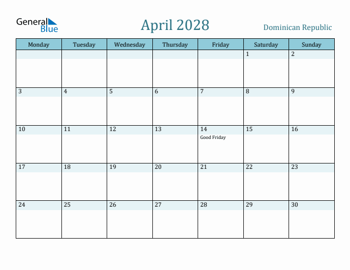 April 2028 Calendar with Holidays