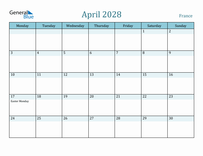 April 2028 Calendar with Holidays