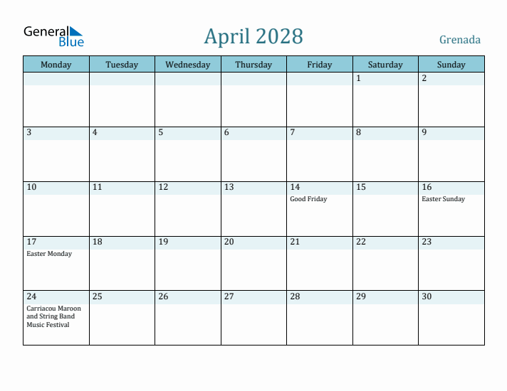 April 2028 Calendar with Holidays