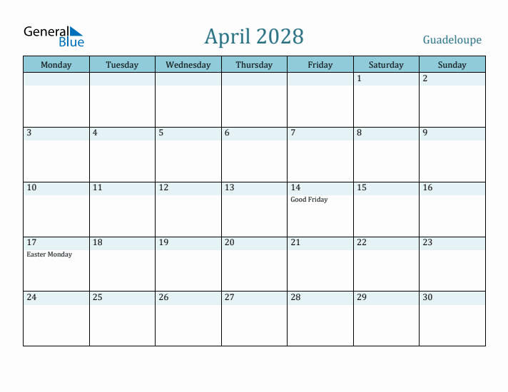 April 2028 Calendar with Holidays