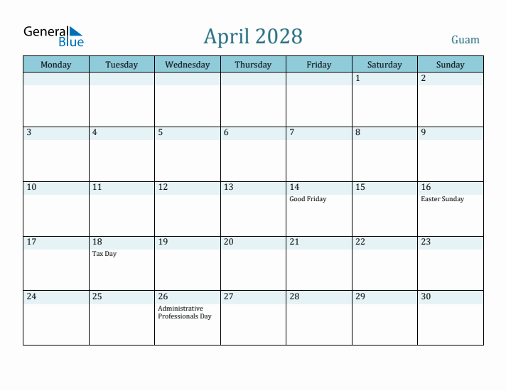 April 2028 Calendar with Holidays