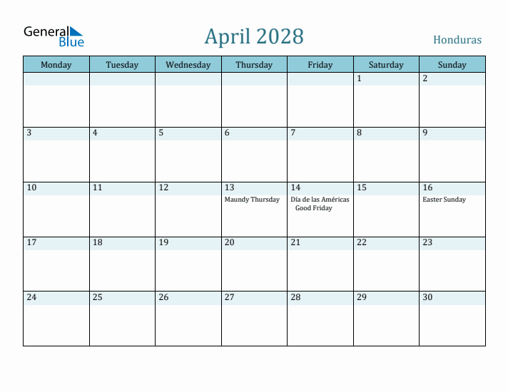 April 2028 Calendar with Holidays