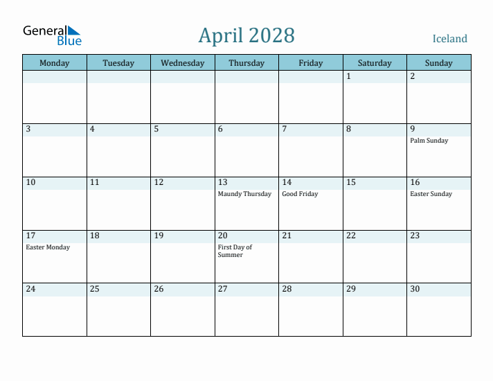 April 2028 Calendar with Holidays