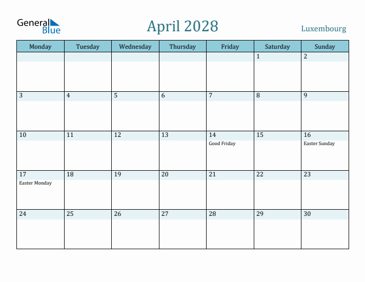 April 2028 Calendar with Holidays