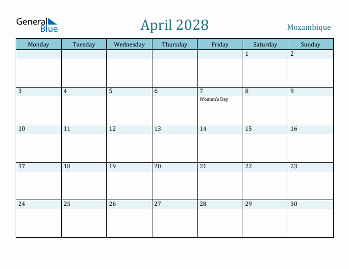 April 2028 Calendar with Holidays