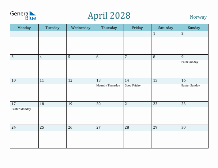 April 2028 Calendar with Holidays