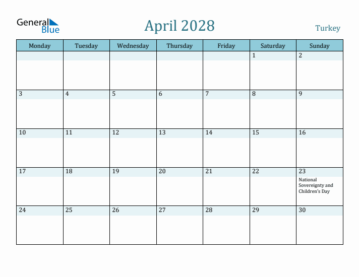 April 2028 Calendar with Holidays