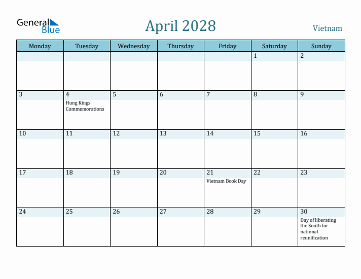 April 2028 Calendar with Holidays