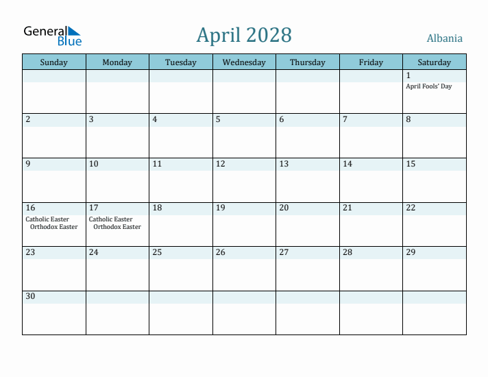 April 2028 Calendar with Holidays