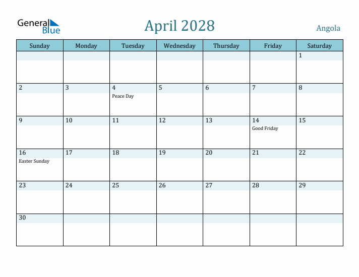 April 2028 Calendar with Holidays