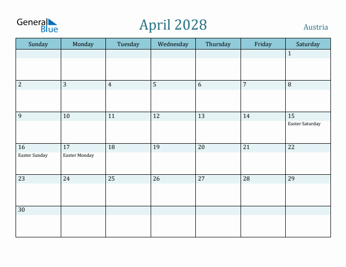 April 2028 Calendar with Holidays