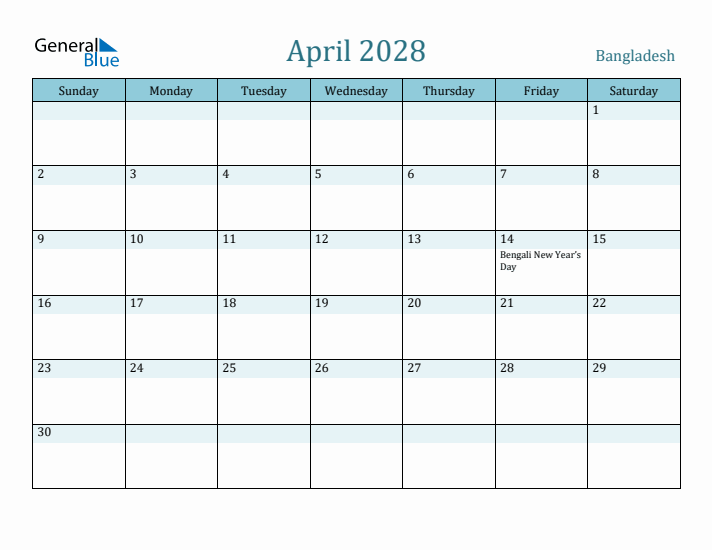 April 2028 Calendar with Holidays