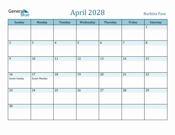 April 2028 Calendar with Holidays