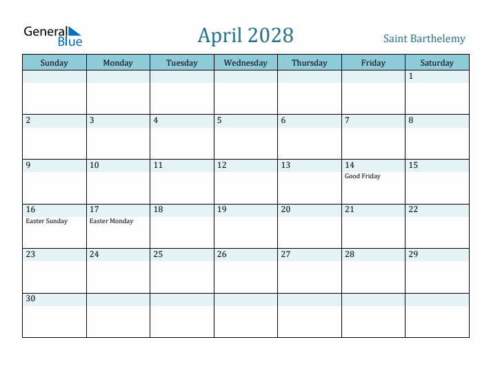 April 2028 Calendar with Holidays