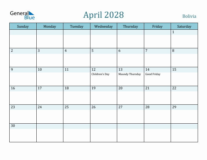 April 2028 Calendar with Holidays