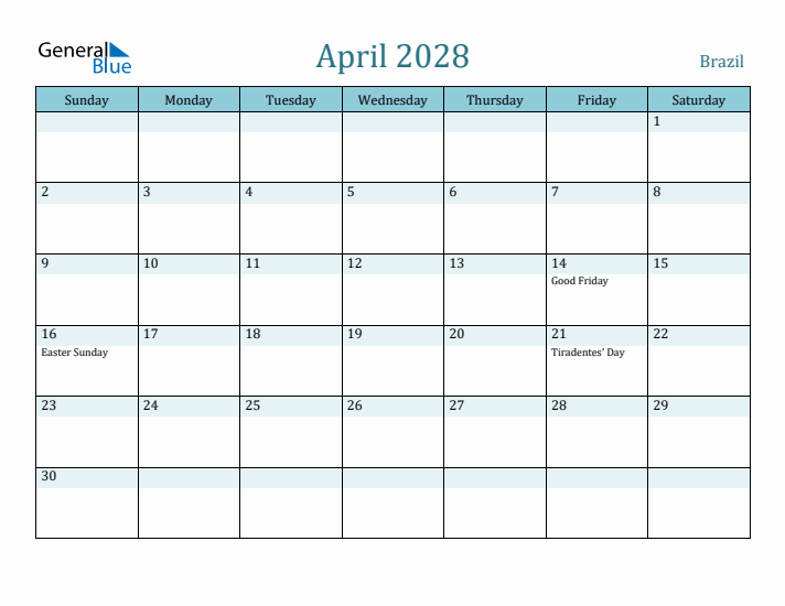 April 2028 Calendar with Holidays