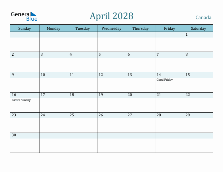 April 2028 Calendar with Holidays