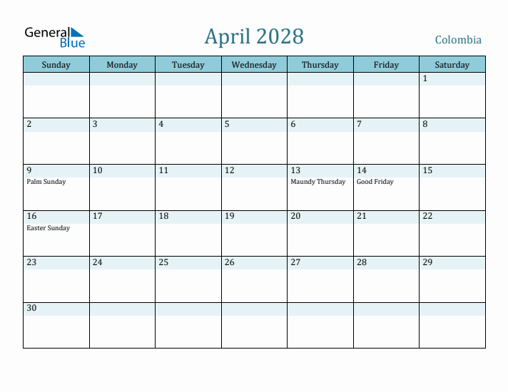 April 2028 Calendar with Holidays