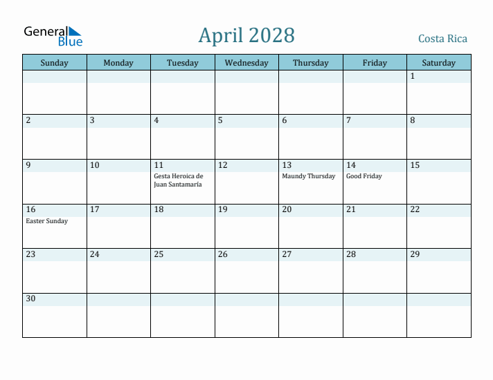 April 2028 Calendar with Holidays