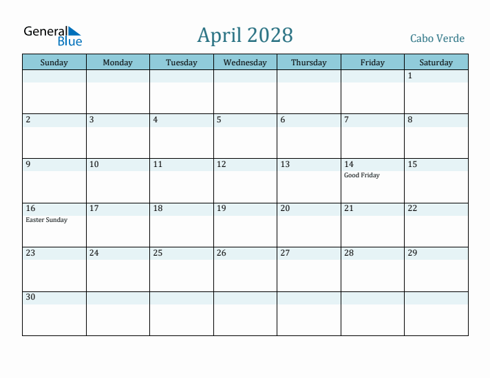 April 2028 Calendar with Holidays