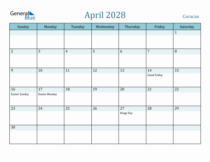 April 2028 Calendar with Holidays