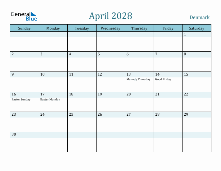 April 2028 Calendar with Holidays