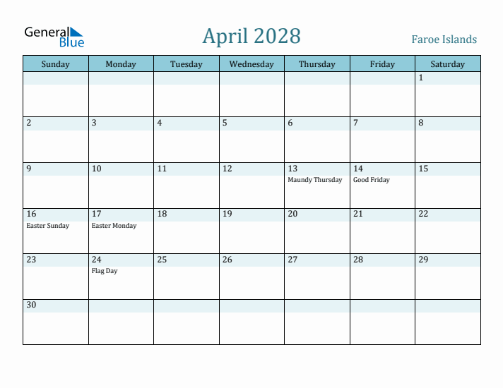 April 2028 Calendar with Holidays