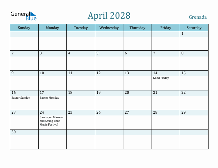 April 2028 Calendar with Holidays