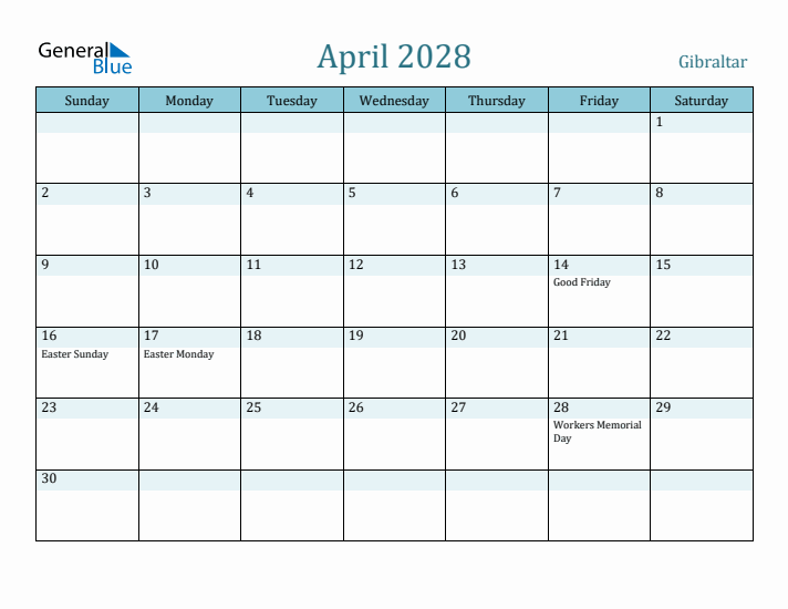 April 2028 Calendar with Holidays