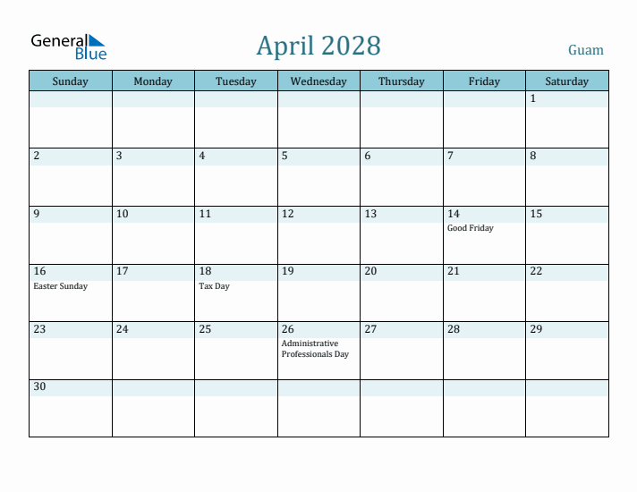 April 2028 Calendar with Holidays