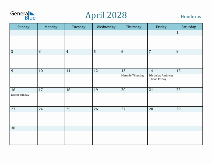 April 2028 Calendar with Holidays